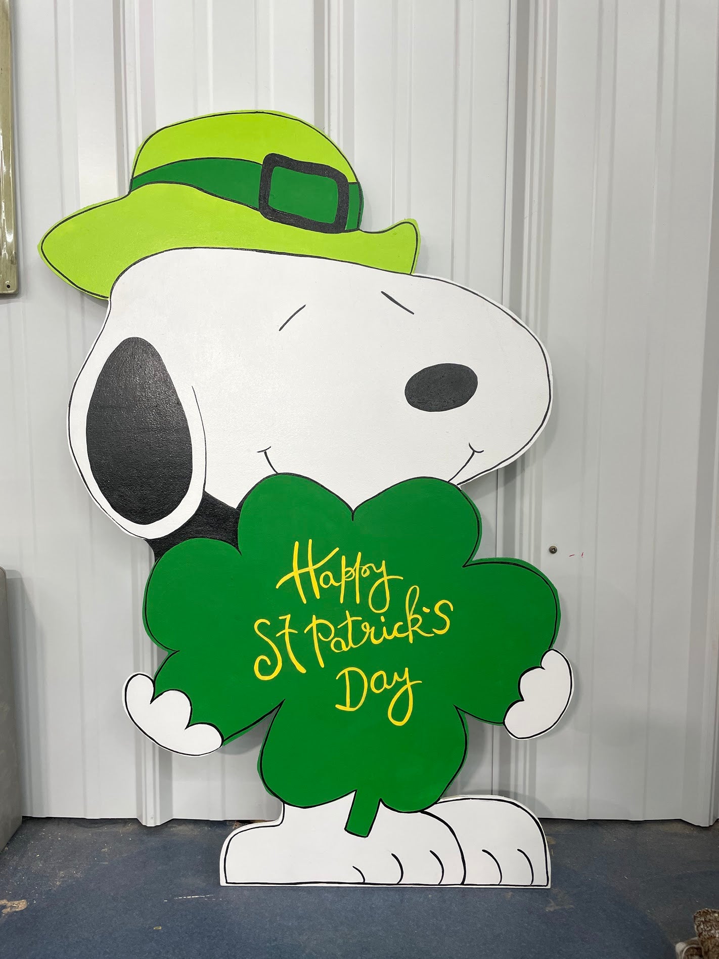 Hand Painted Wood Yard Art - St. Patrick's Day Leprechaun Snoopy - Outdoor Lawn Decoration