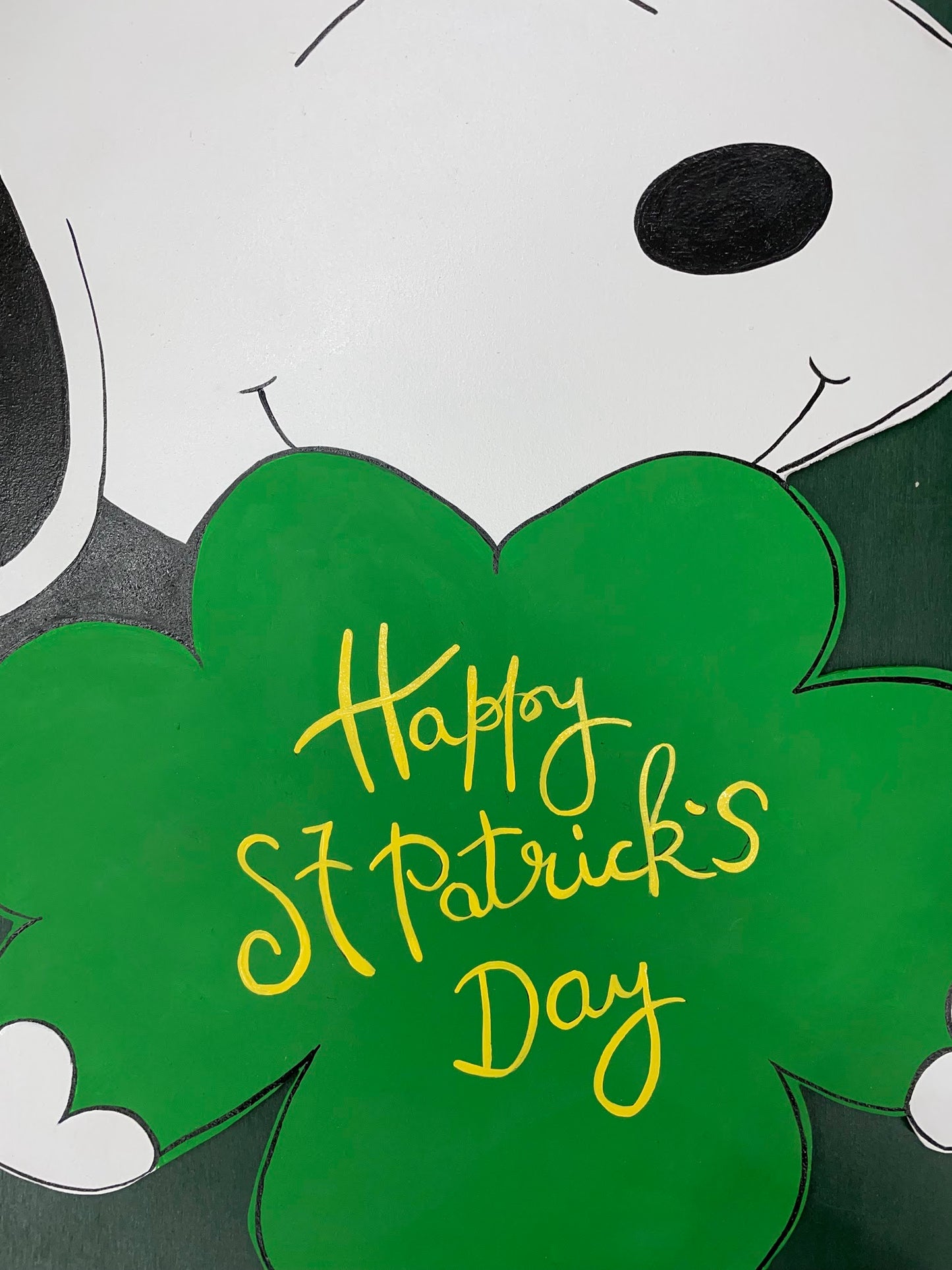 Hand Painted Wood Yard Art - St. Patrick's Day Leprechaun Snoopy - Outdoor Lawn Decoration