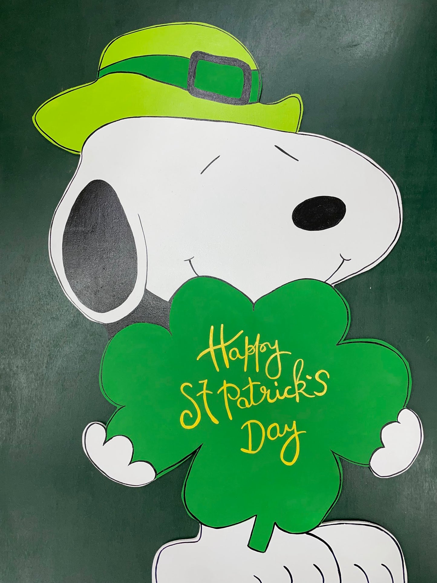 Hand Painted Wood Yard Art - St. Patrick's Day Leprechaun Snoopy - Outdoor Lawn Decoration