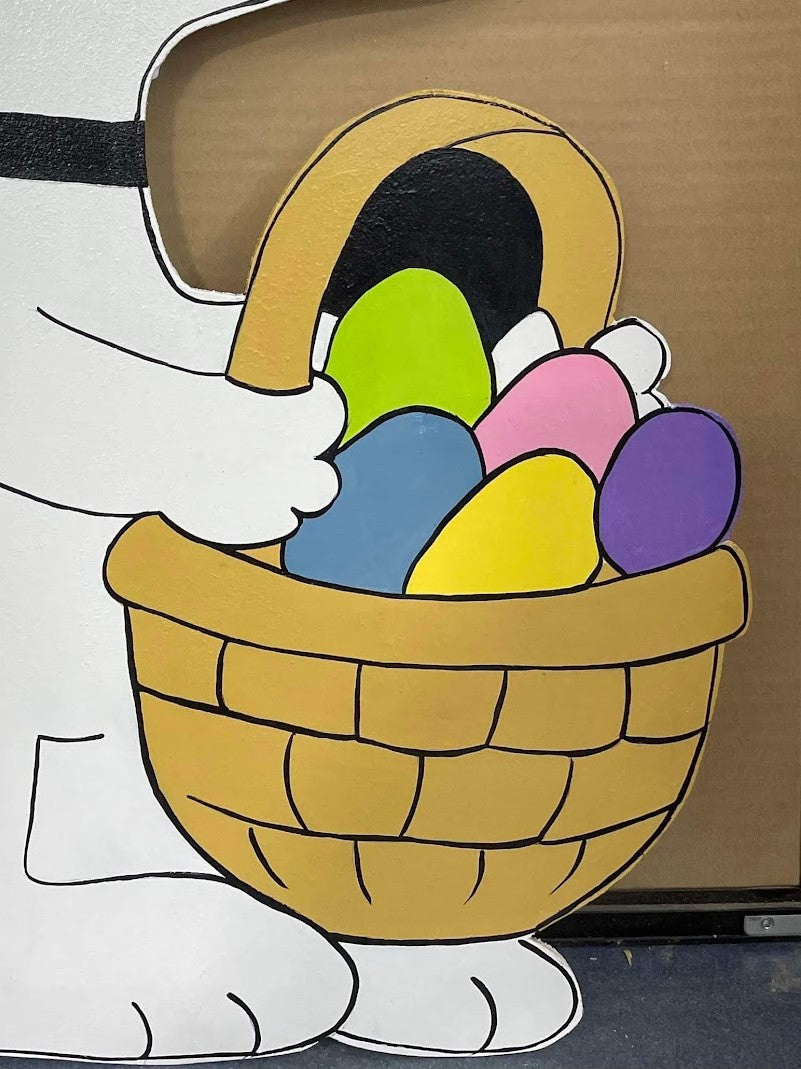 Hand Painted Wood Yard Art - Easter Snoopy with Basket of Eggs - Outdoor Lawn Decoration