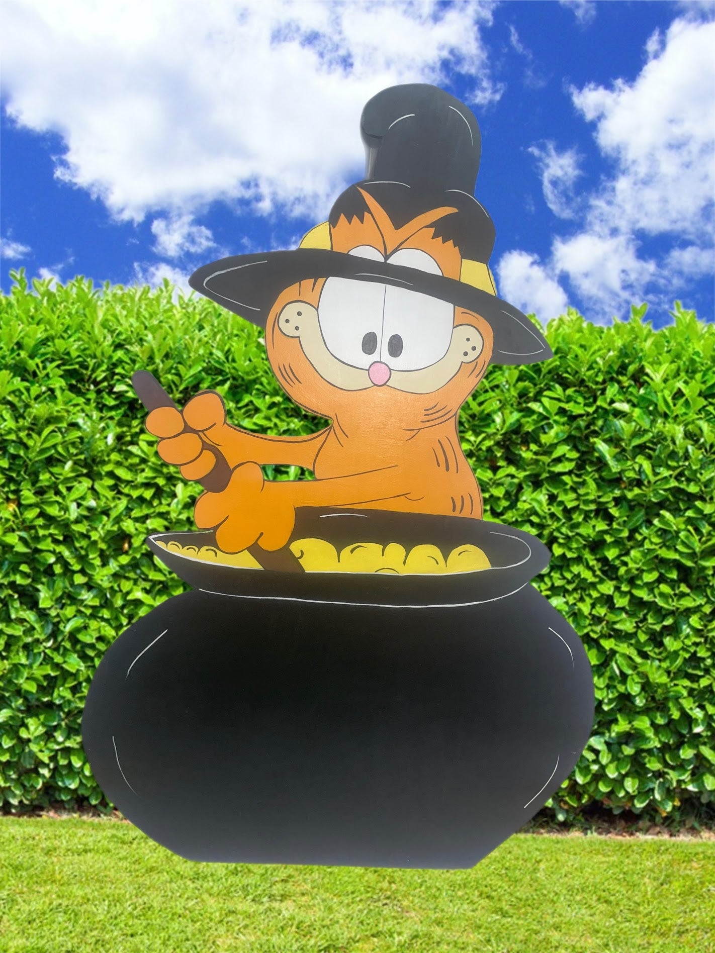 Hand Painted Wood Yard Art - Garfield and Odie Witch Halloween - Outdoor Lawn Decoration