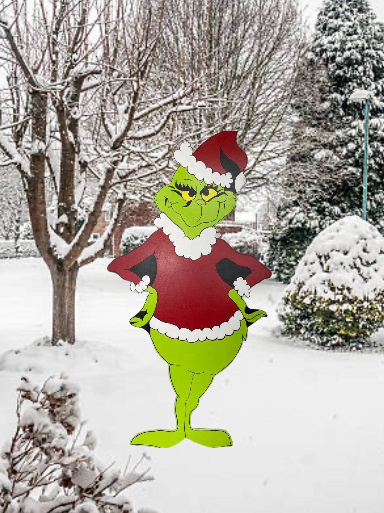 Hand Painted Wooden Yard Art - Standing Grinch - Outdoor Ready – Spring Valley Crafts hand-painted-wooden-yard-art-standing-grinch-outdoor-ready-spring-valley-crafts
