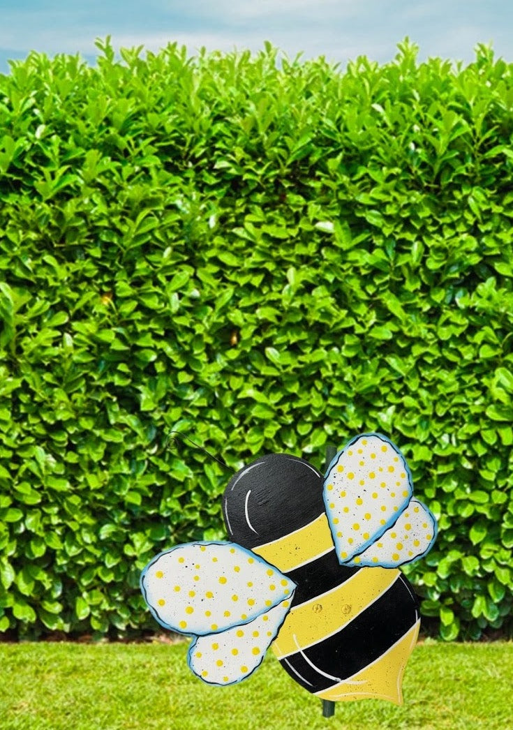 bee pot plant Hand Painted Wood Yard Art - Little Bumble Bee