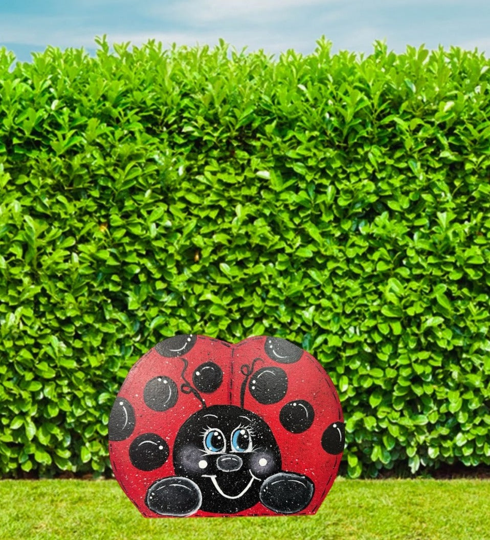ladybugs for pot plants Hand Painted Wood Yard Art - Little Ladybug - Flower Pot or Garden
