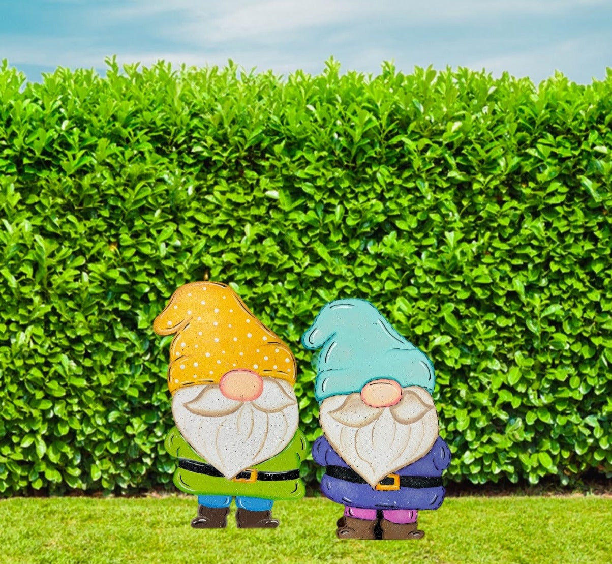 garden gnome plant pot Hand Painted Wood Yard Art - Little Garden Gnome