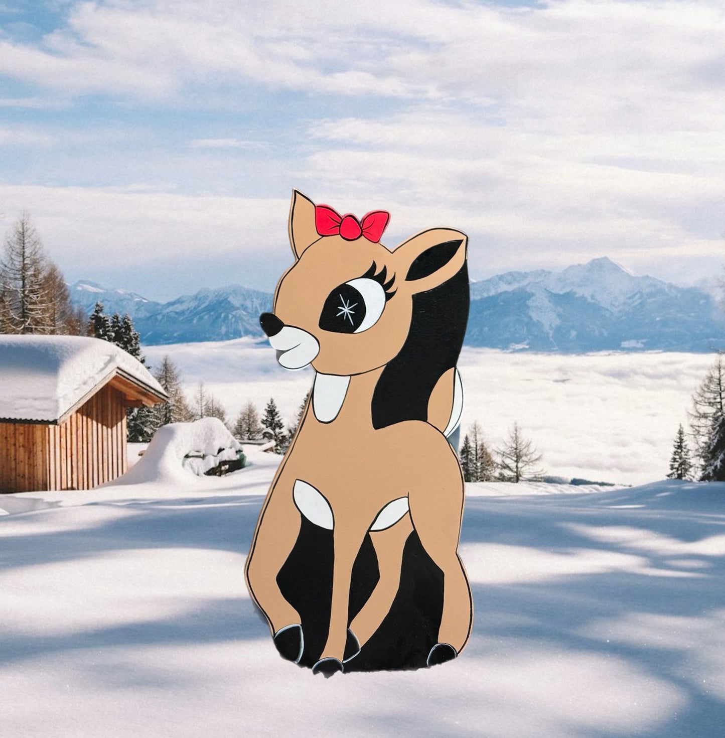 Clarice from Rudolph the Red-Nosed Reindeer - Christmas Winter Indoor Outdoor - Handpainted Wooden Yard Art