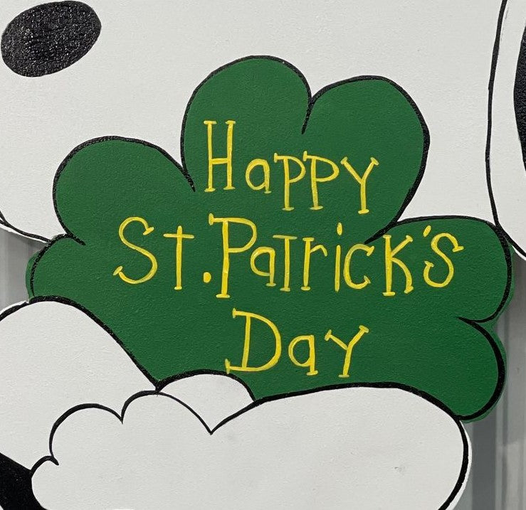 Hand Painted Wood Yard Art - St. Patrick's Day Clover Snoopy - Outdoor Lawn Decoration