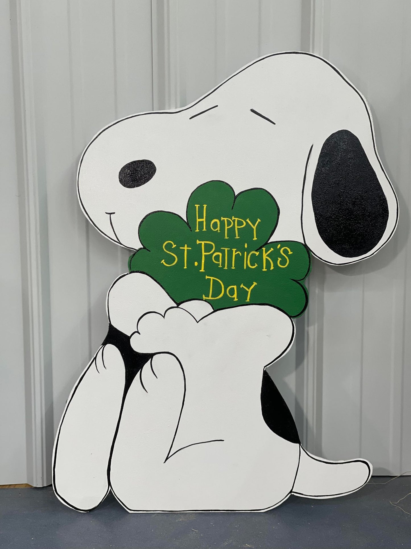 Hand Painted Wood Yard Art - St. Patrick's Day Clover Snoopy - Outdoor Lawn Decoration