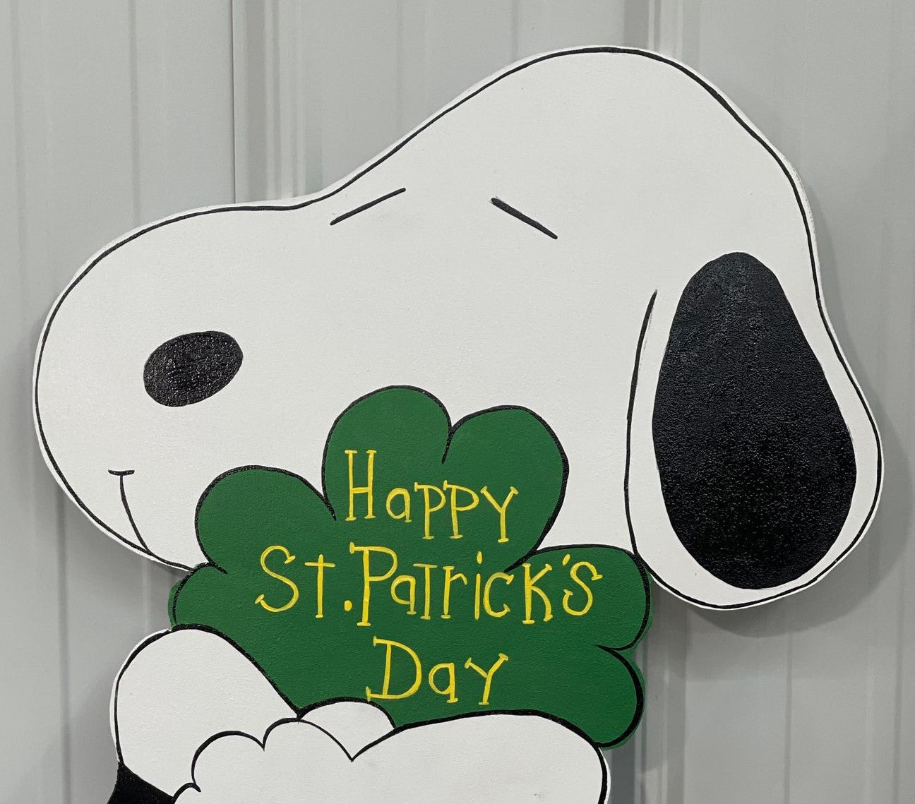 Hand Painted Wood Yard Art - St. Patrick's Day Clover Snoopy - Outdoor Lawn Decoration