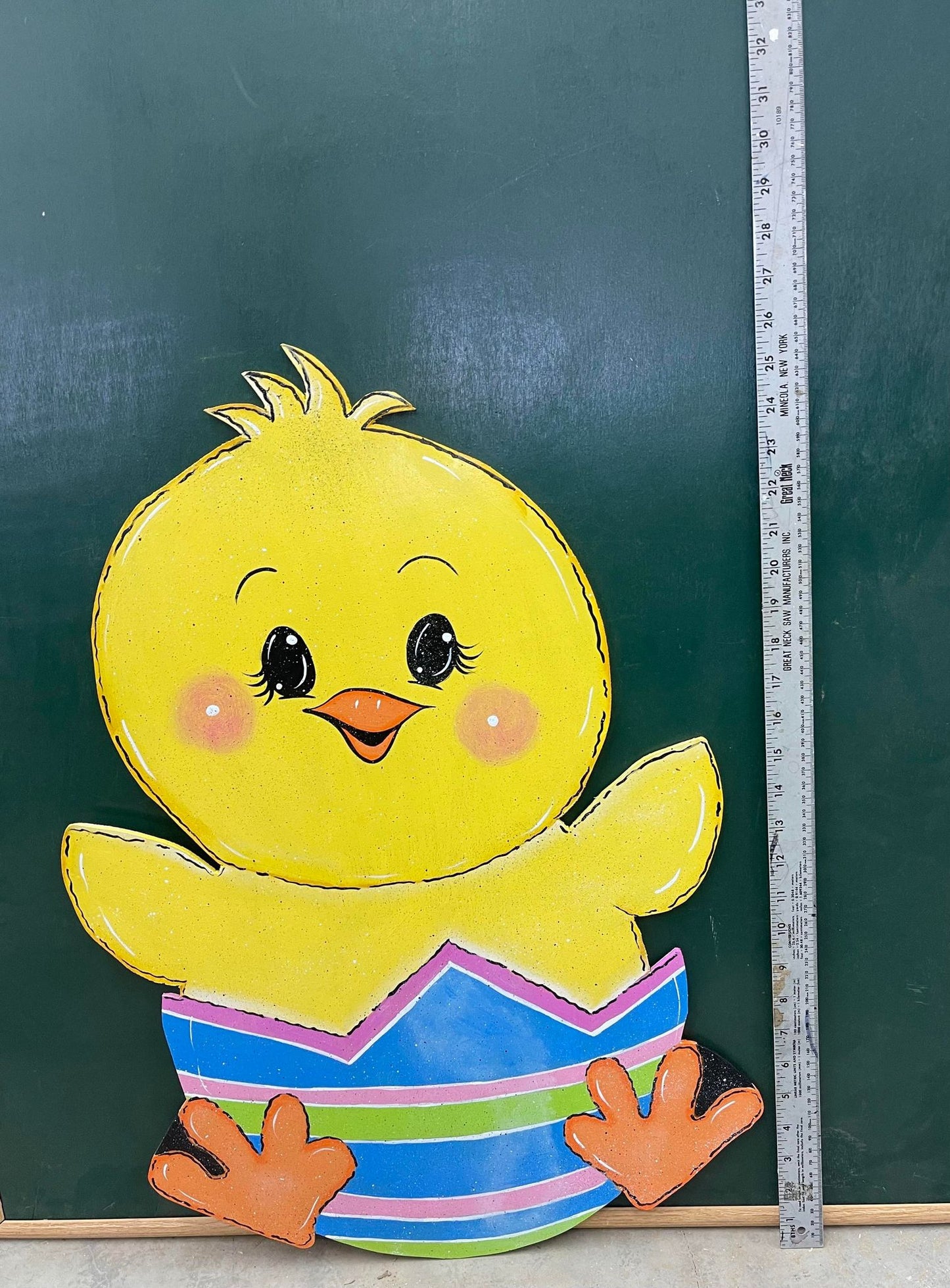 Hand Painted Wood Yard Art - Easter Chick in Egg - Spring Outdoor Lawn and Garden Decoration