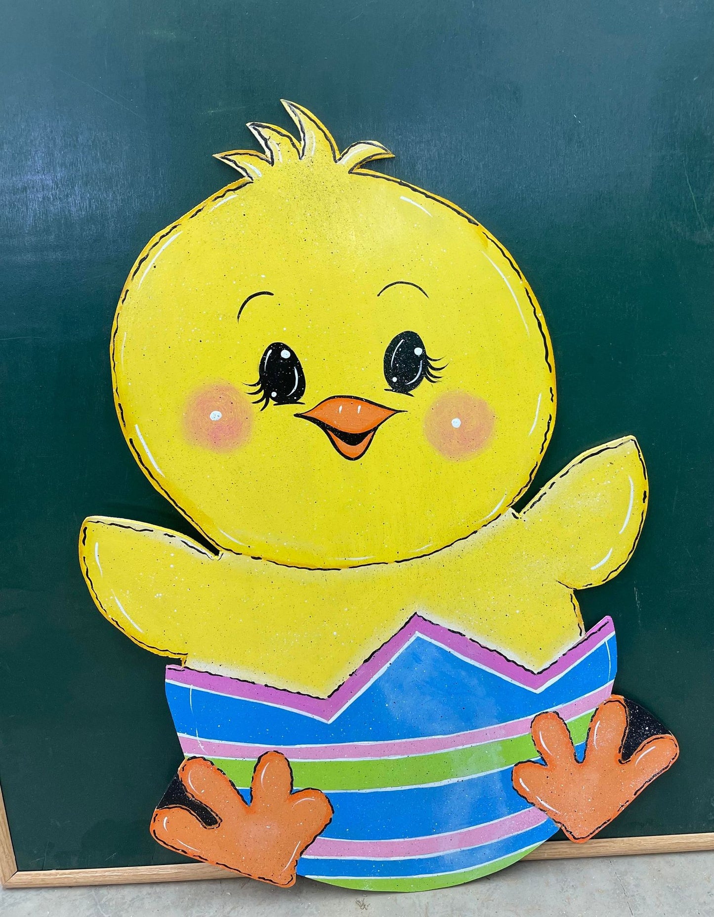 Hand Painted Wood Yard Art - Easter Chick in Egg - Spring Outdoor Lawn and Garden Decoration