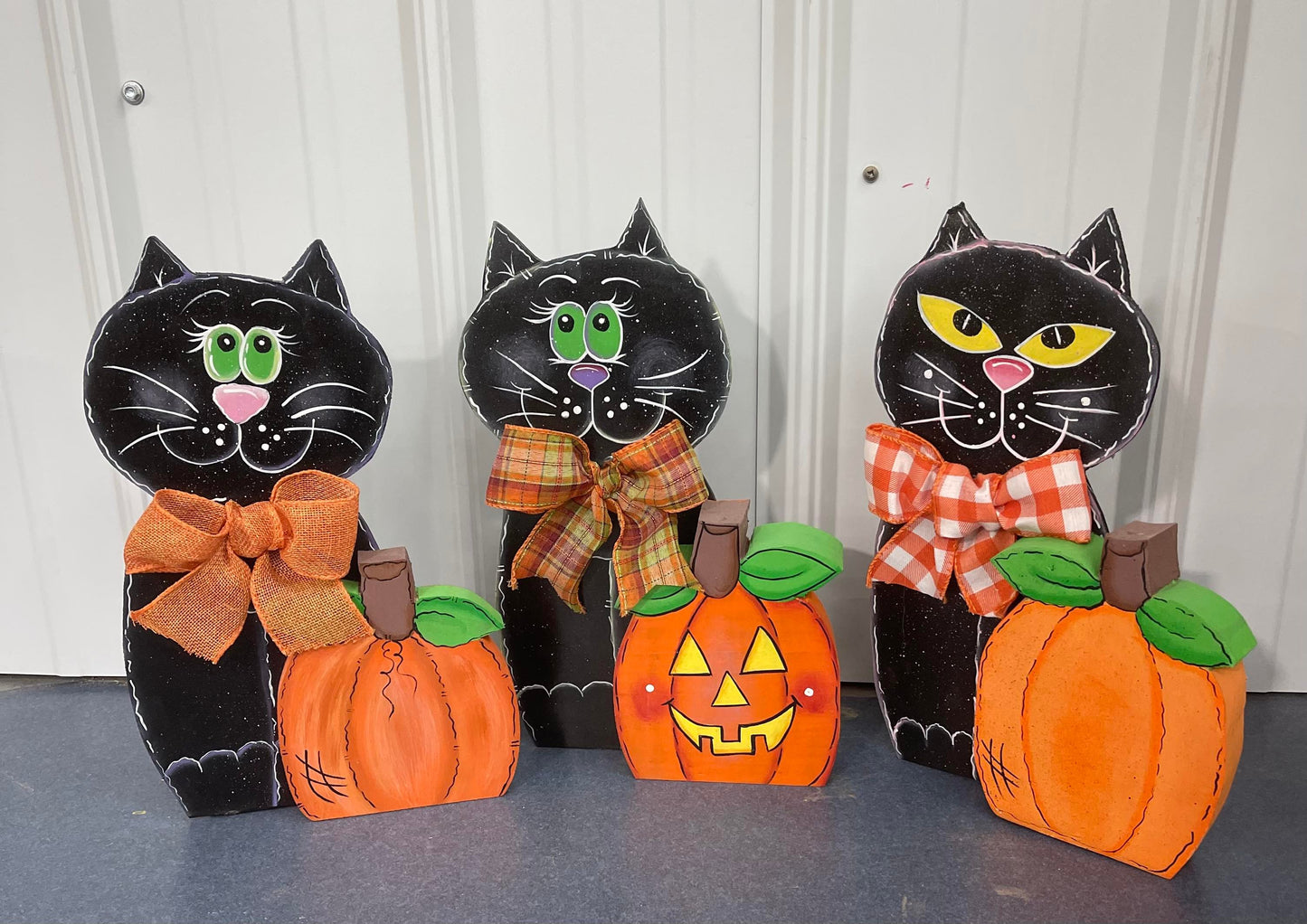 Hand Painted Wood Art - Cat with Pumpkin - For Shelf, Desk, or Table - Decoration