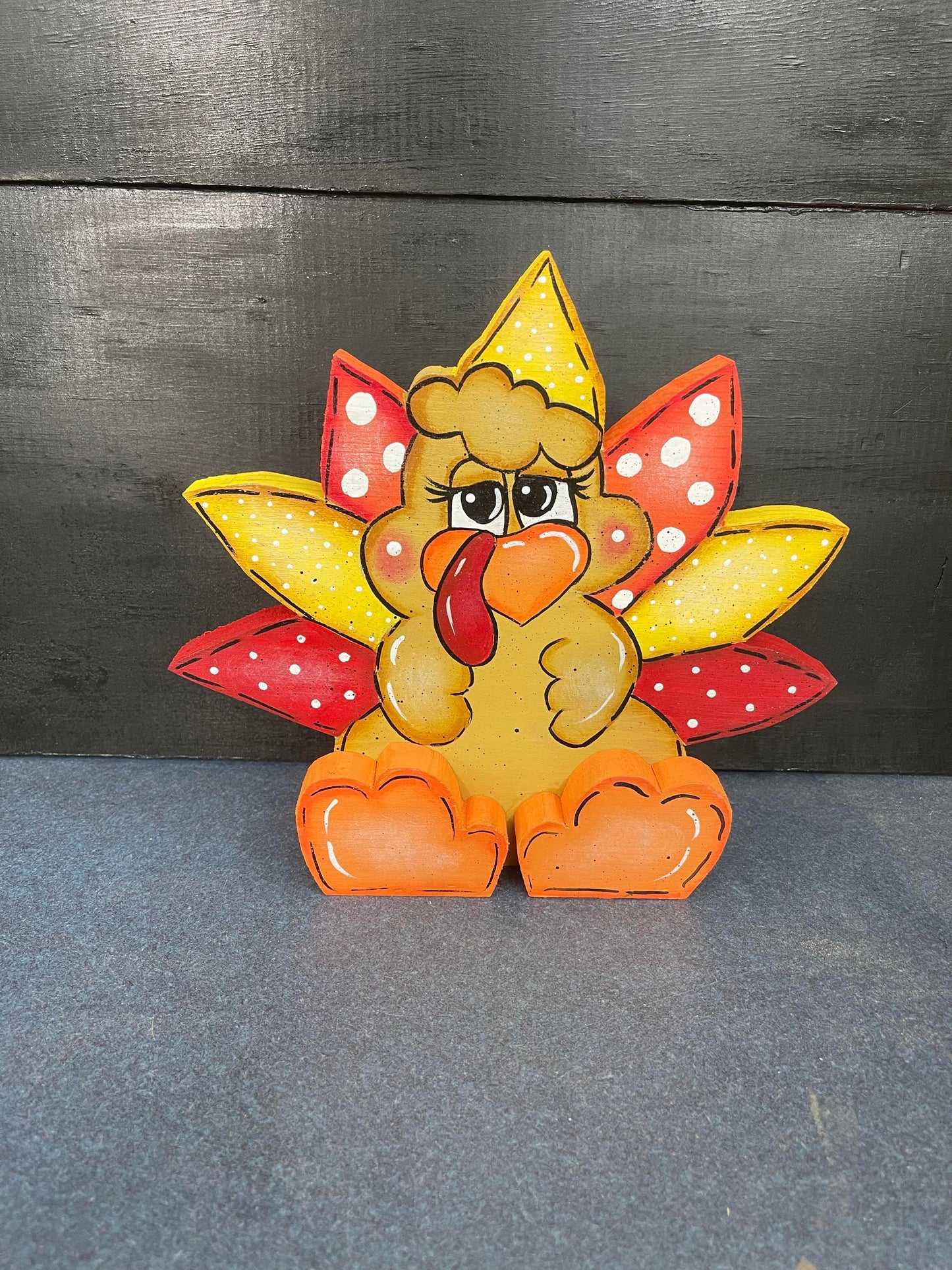 Hand Painted Wood Art - Thanksgiving Fall Turkey - For Shelf, Desk, or Table - Decoration