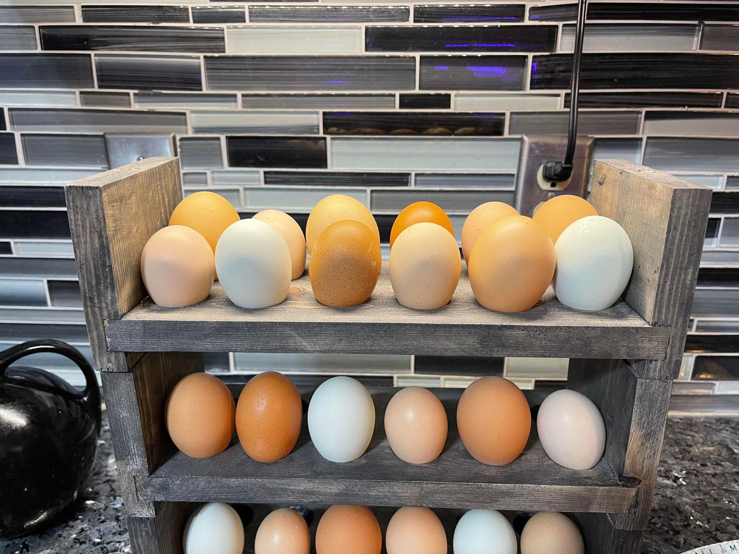 Handmade Wooden Counter Top Egg Holder for Farm Fresh Eggs - Multiple Finish Options - Magnetic