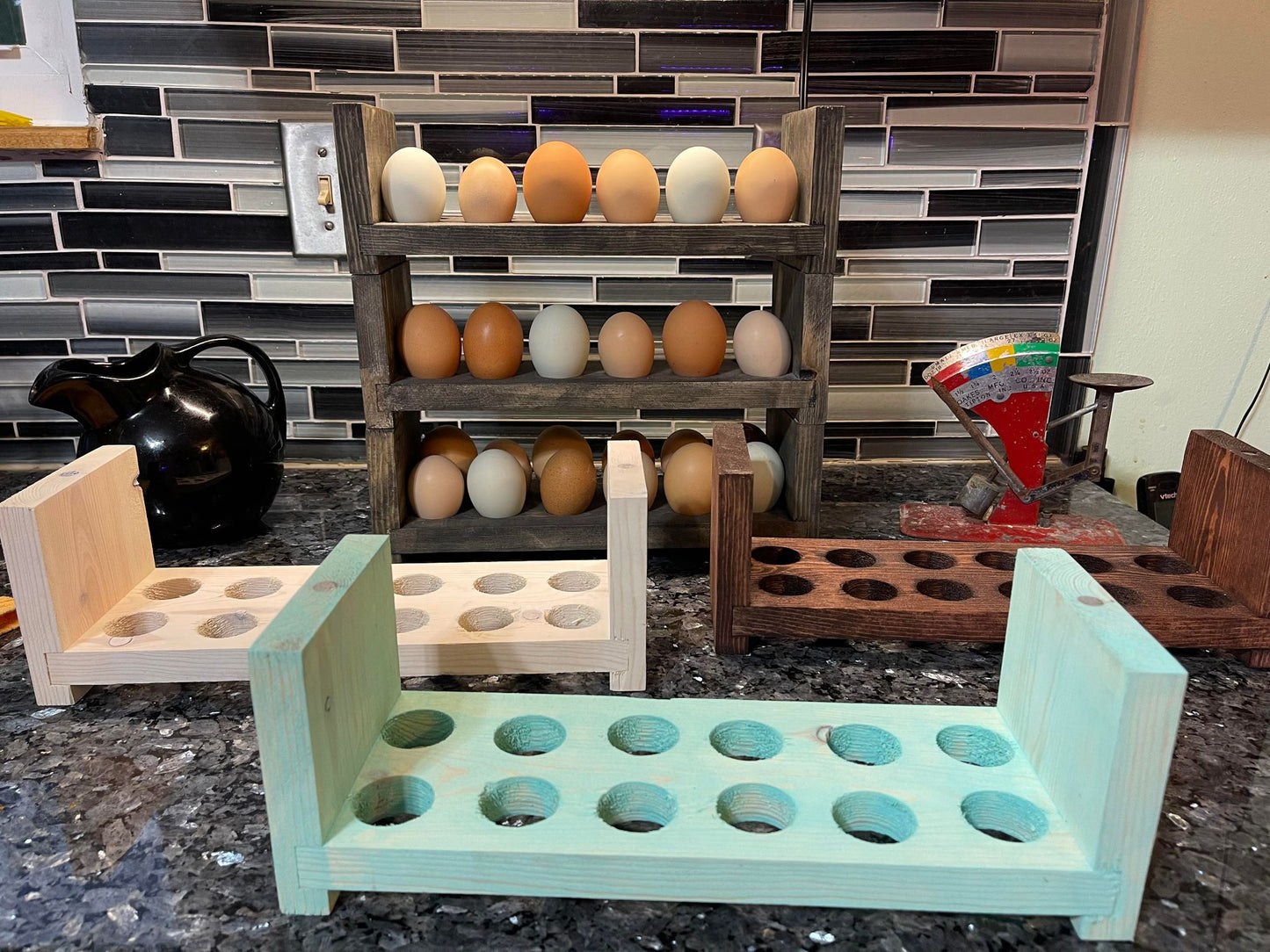 Handmade Wooden Counter Top Egg Holder for Farm Fresh Eggs - Multiple Finish Options - Magnetic