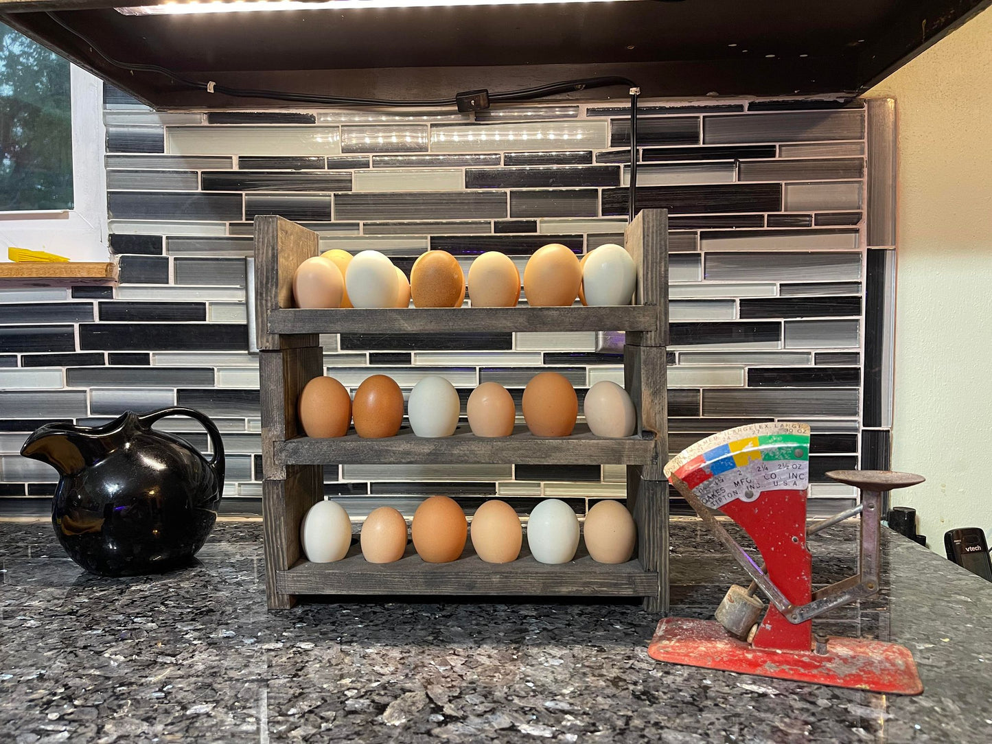 Handmade Wooden Counter Top Egg Holder for Farm Fresh Eggs - Multiple Finish Options - Magnetic