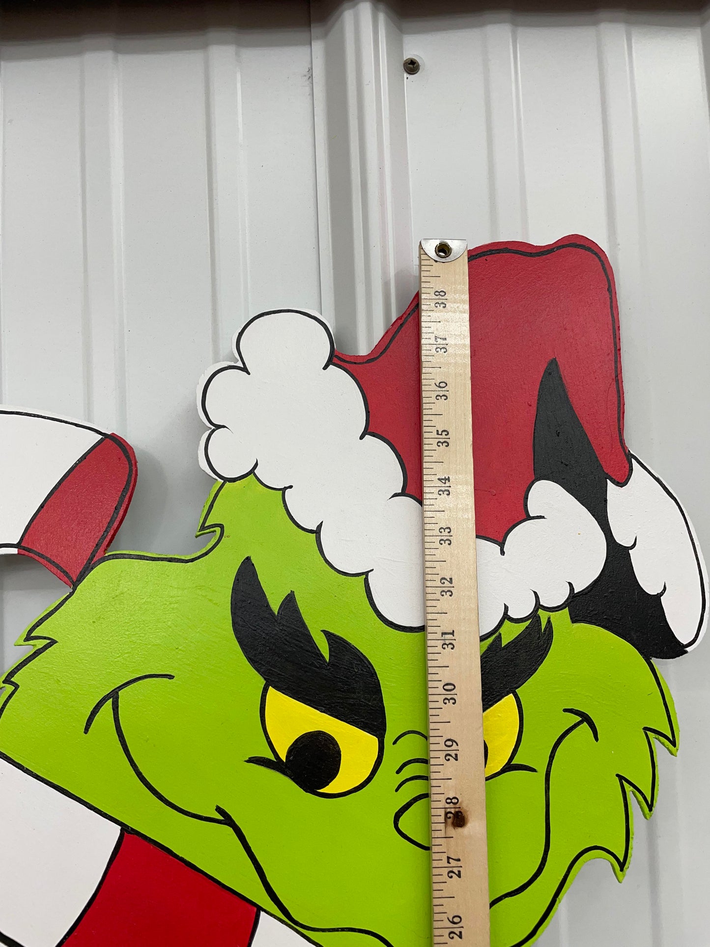 Hand Painted Wooden Yard Art - Candy Cane Grinch - Stealing Lights - Outdoor Ready - Christmas Lawn Decoration