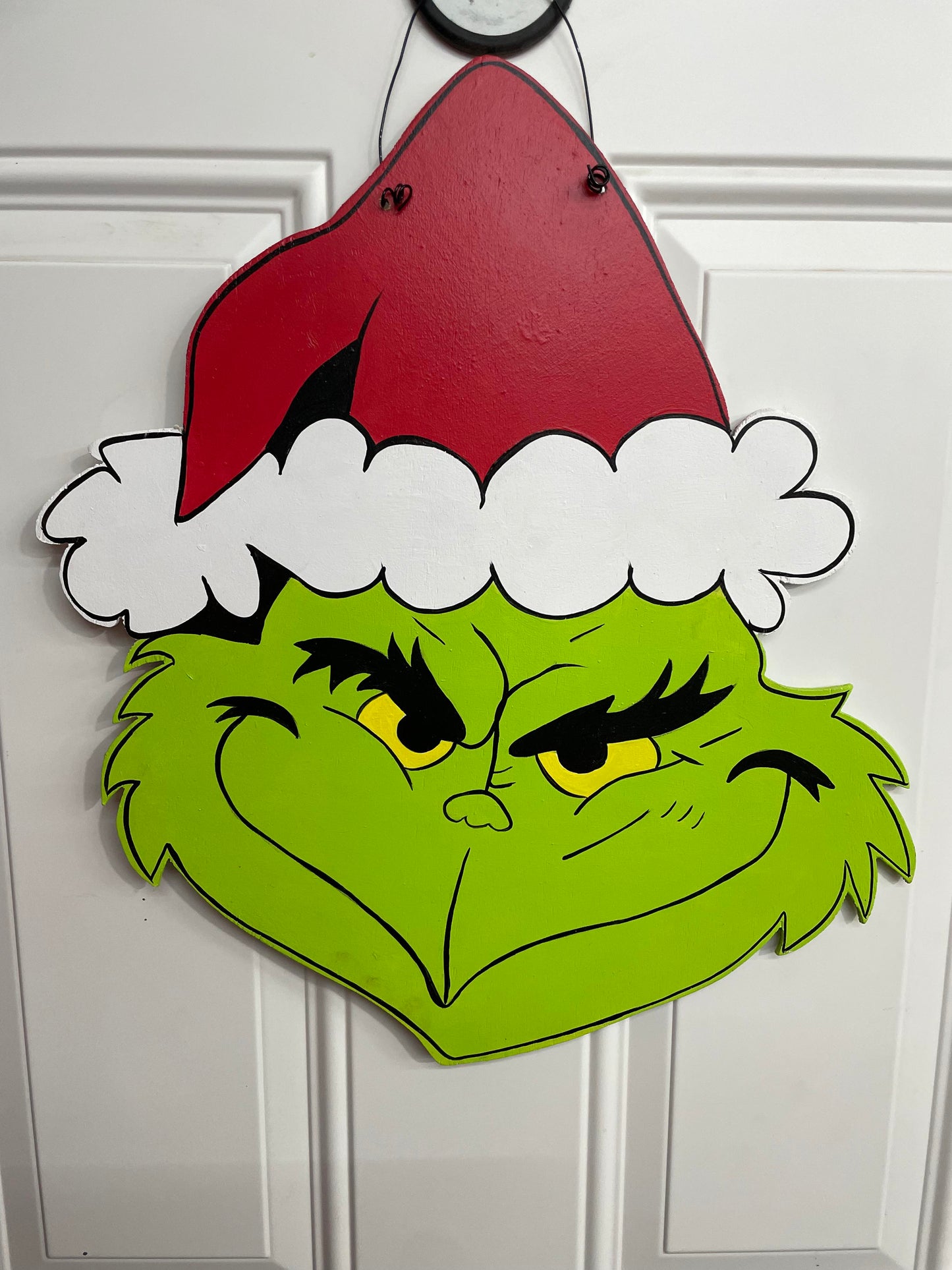 Hand Painted Wooden Door/Wall Hanger - Grinch Head - Christmas Decoration