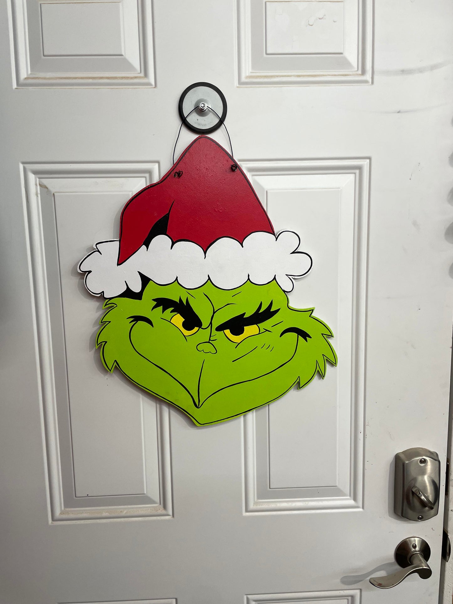 Hand Painted Wooden Door/Wall Hanger - Grinch Head - Christmas Decoration