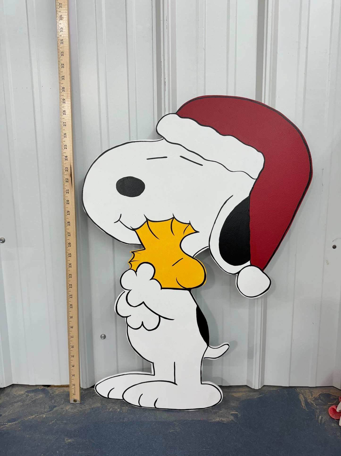 Hand Painted Wood Yard Art - Santa Snoopy Peanuts with Woodstock - Outdoor Lawn Decoration