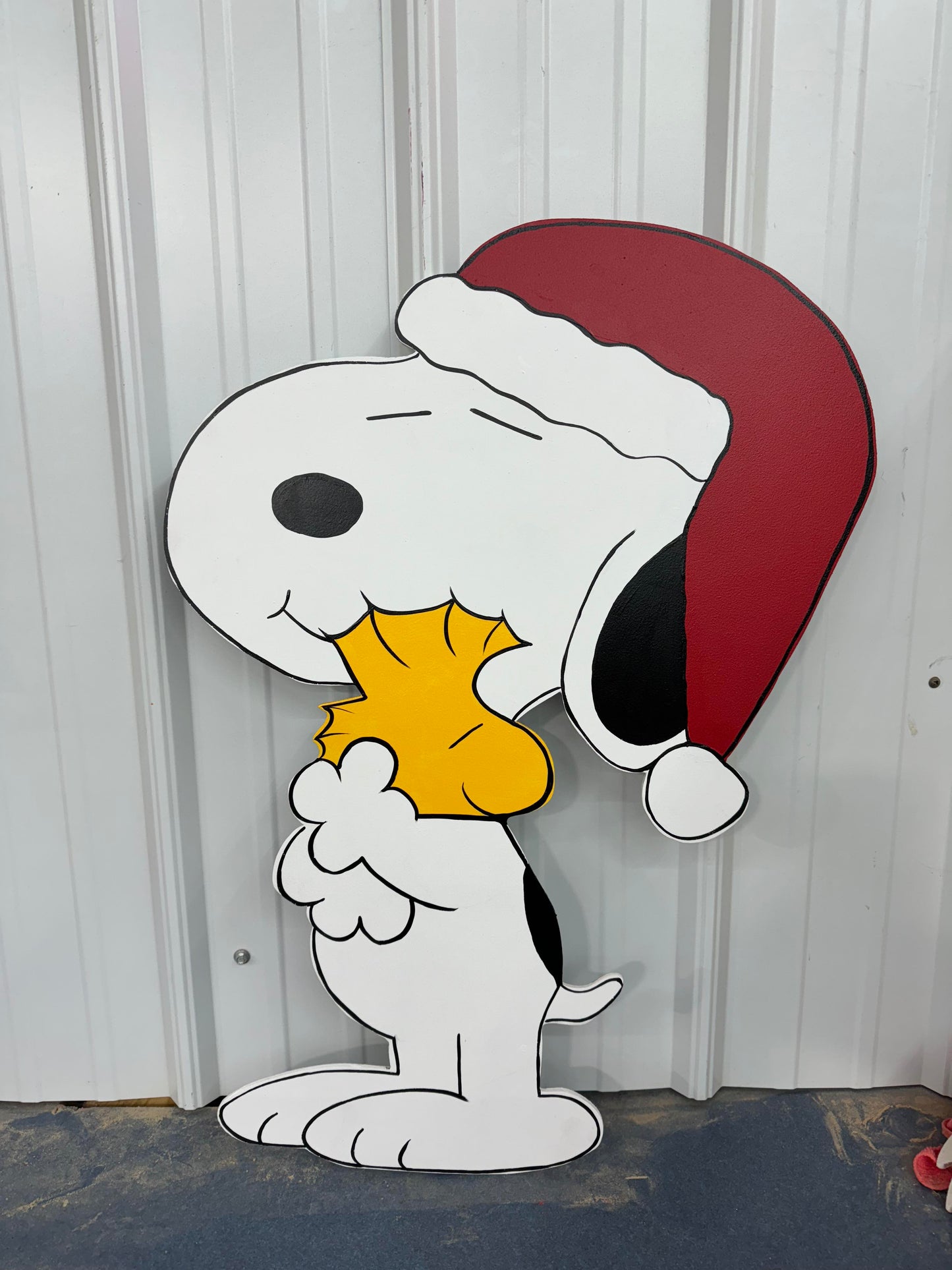 Hand Painted Wood Yard Art - Santa Snoopy Peanuts with Woodstock - Outdoor Lawn Decoration