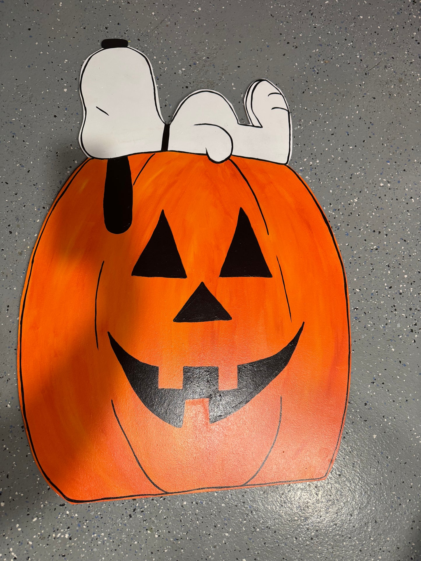 Snoopy on Jack o Lantern Pumpkin - Outdoor or Indoor - Fall and Halloween Yard Art Decor Wooden