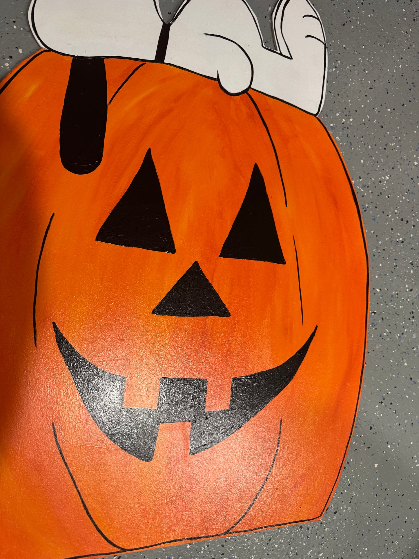 Snoopy on Jack o Lantern Pumpkin - Outdoor or Indoor - Fall and Halloween Yard Art Decor Wooden