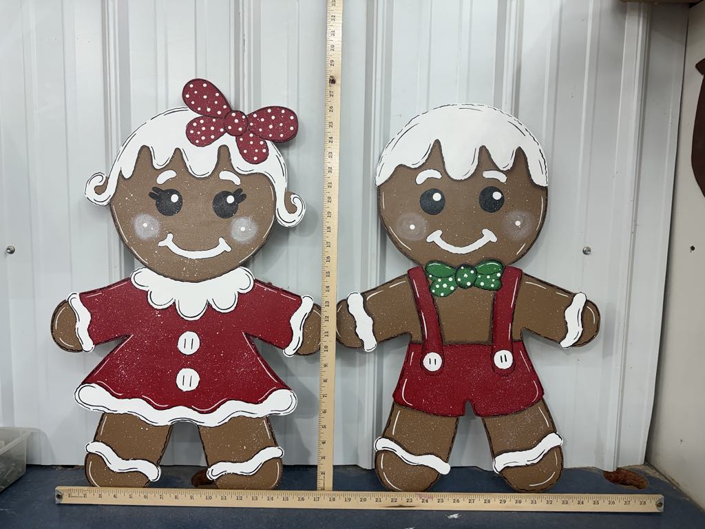 Hand Painted Wood Yard Art - Christmas Winter Gingerbread Boy and Girl - Lawn or Garden Decoration - Outdoor or Indoor