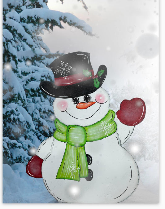 Hand Painted Wood Yard Art - Christmas Winter Snowman Friend - Lawn or Garden Decoration - Outdoor or Indoor