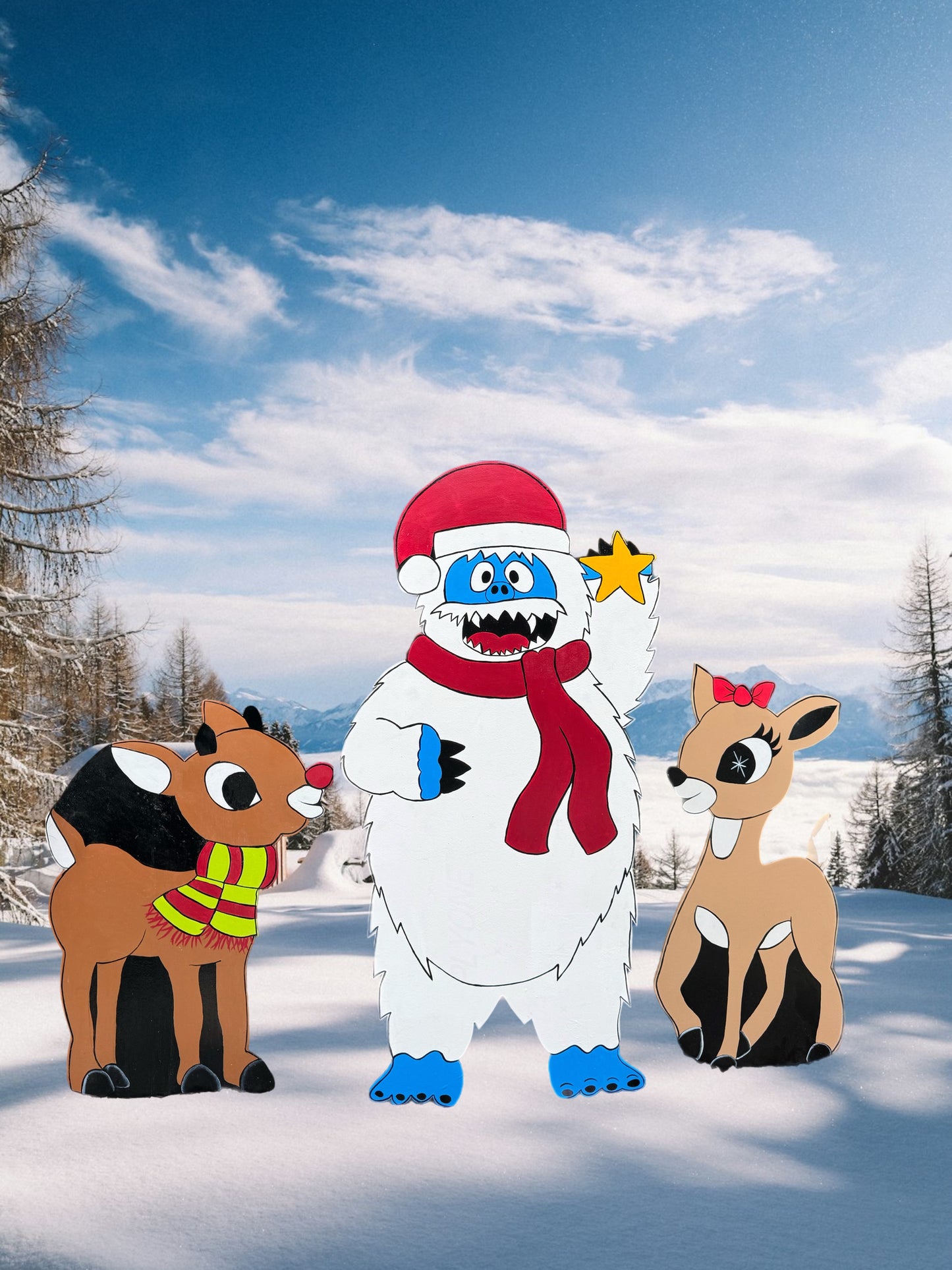 Rudolph the Red-Nosed Reindeer Group - Christmas Winter Indoor Outdoor - Handpainted Wooden Yard Art