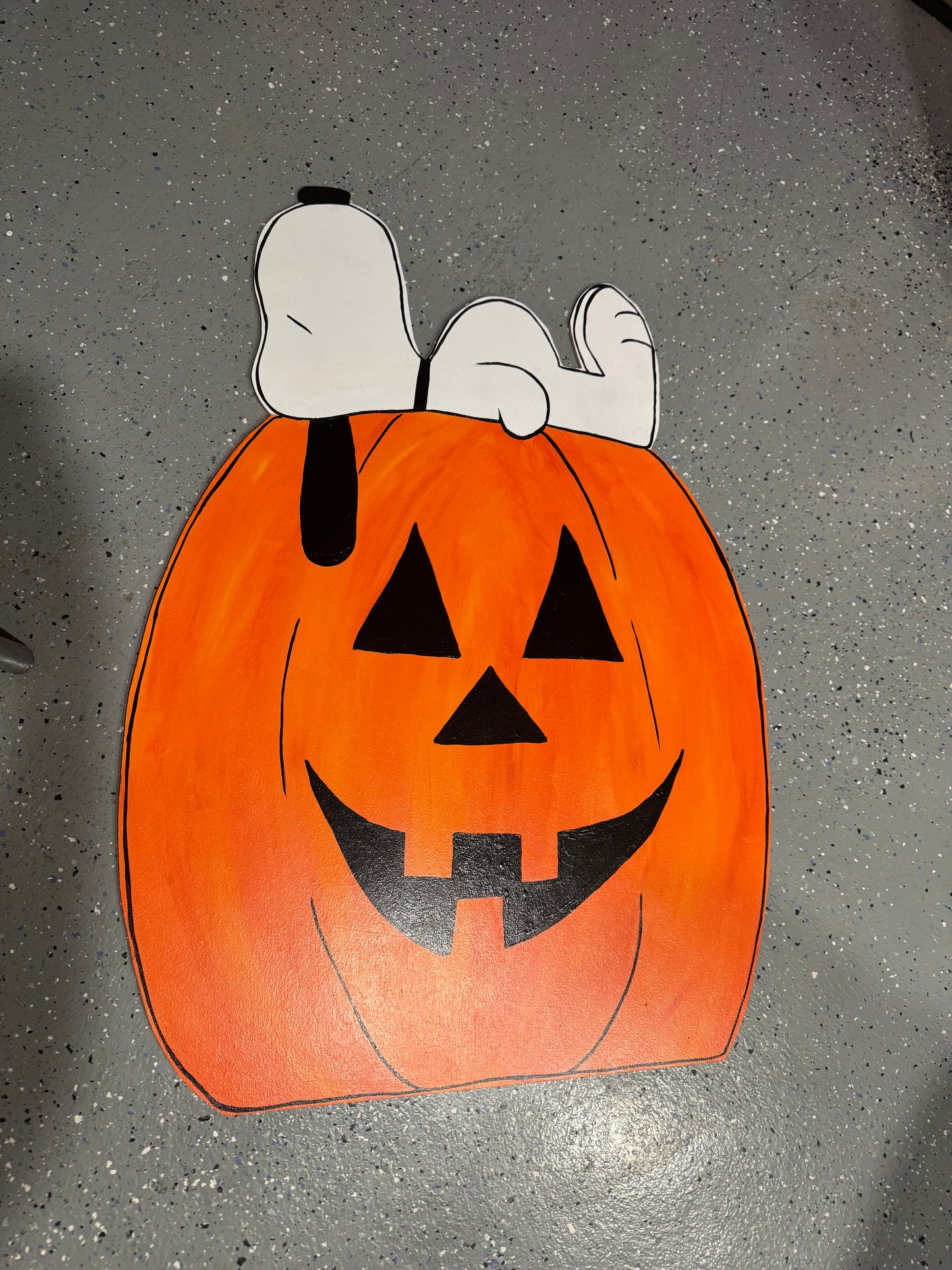 Snoopy on Jack o Lantern Pumpkin - Outdoor or Indoor - Fall and Halloween Yard Art Decor Wooden