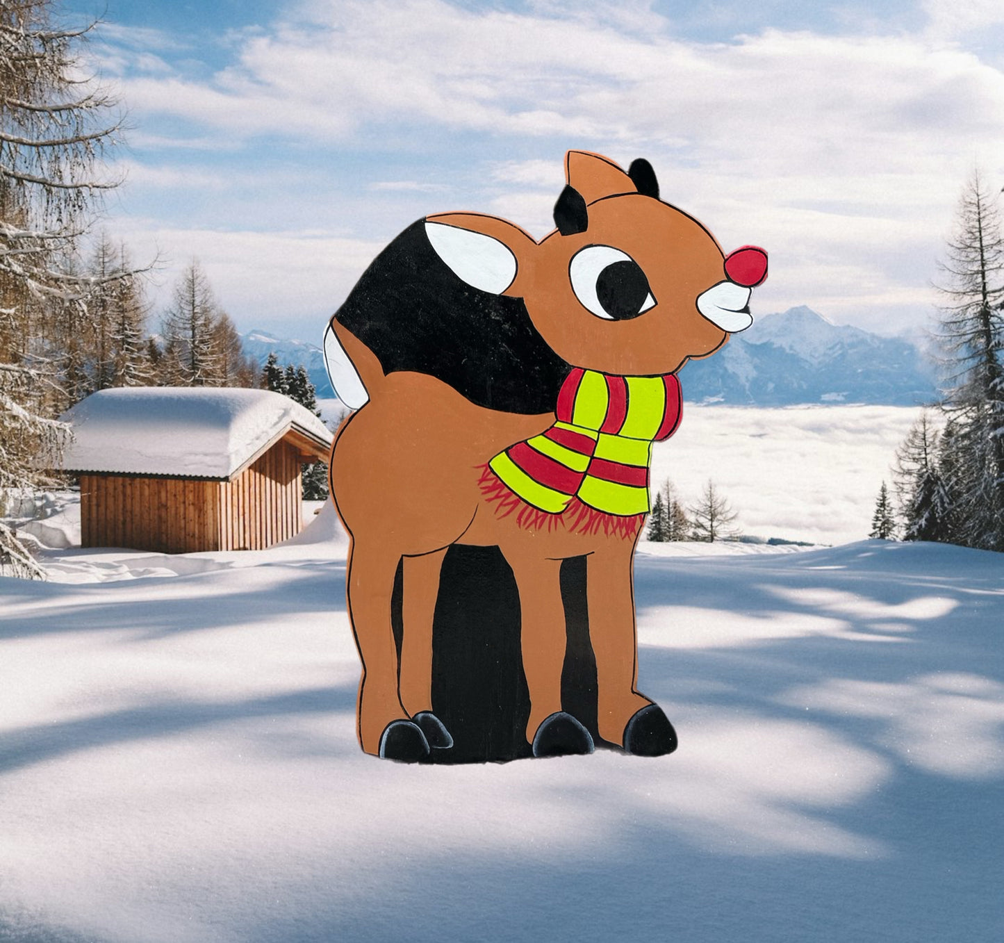 Rudolph the Red-Nosed Reindeer Group - Christmas Winter Indoor Outdoor - Handpainted Wooden Yard Art