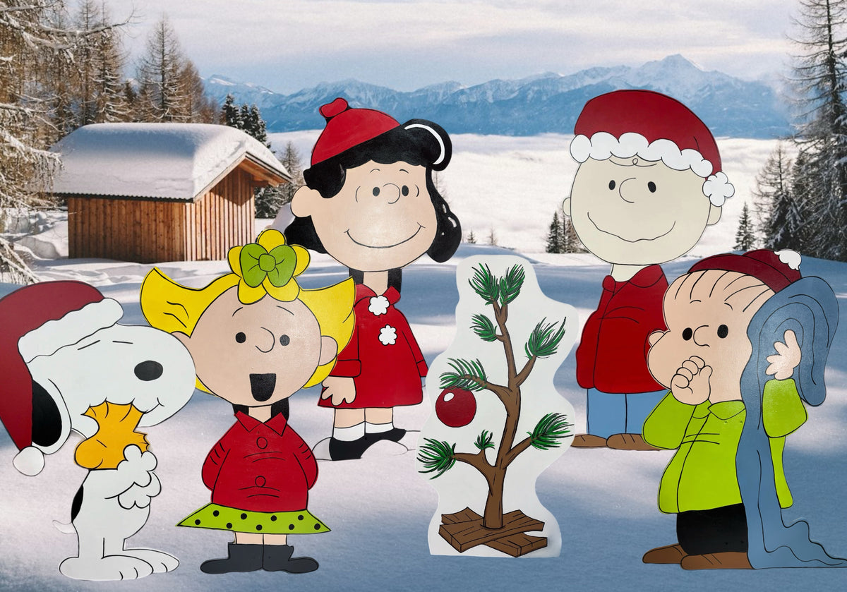 Peanuts Snoopy Charlie Brown Christmas Gang - Outdoor or Indoor - Yard Art Decor Wooden