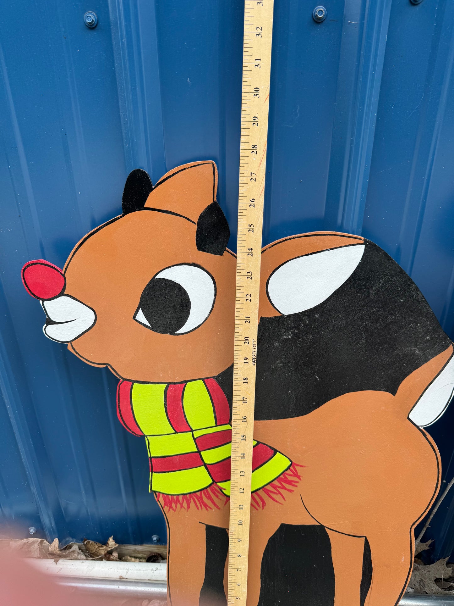 Rudolph the Red-Nosed Reindeer - Christmas Winter Indoor Outdoor - Handpainted Wooden Yard Art