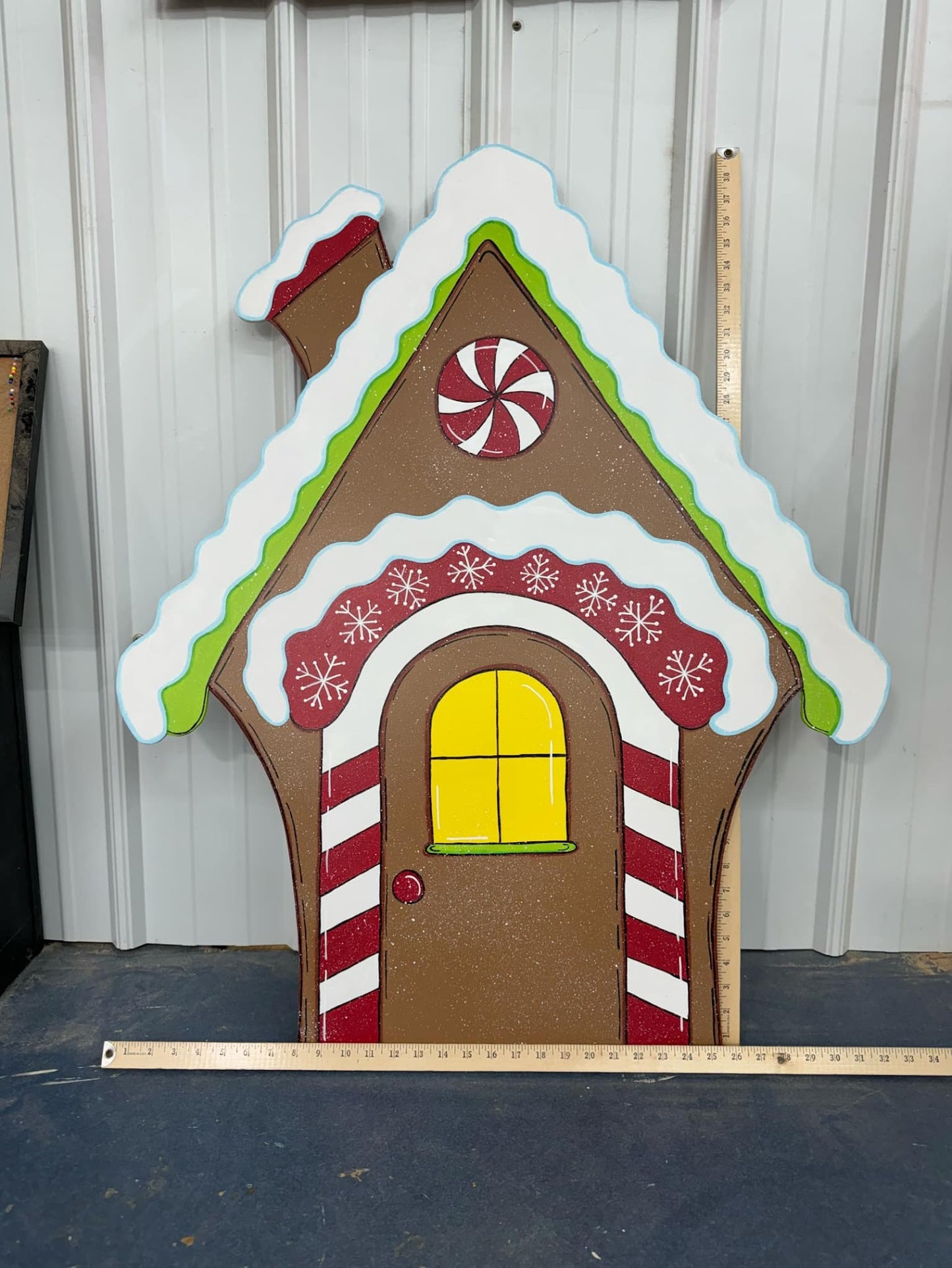 Hand Painted Wood Yard Art - Christmas Winter Gingerbread House- Lawn or Garden Decoration - Outdoor or Indoor