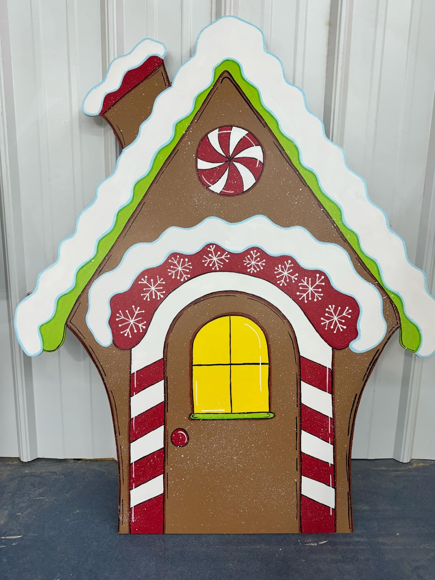 Hand Painted Wood Yard Art - Christmas Winter Gingerbread House- Lawn or Garden Decoration - Outdoor or Indoor