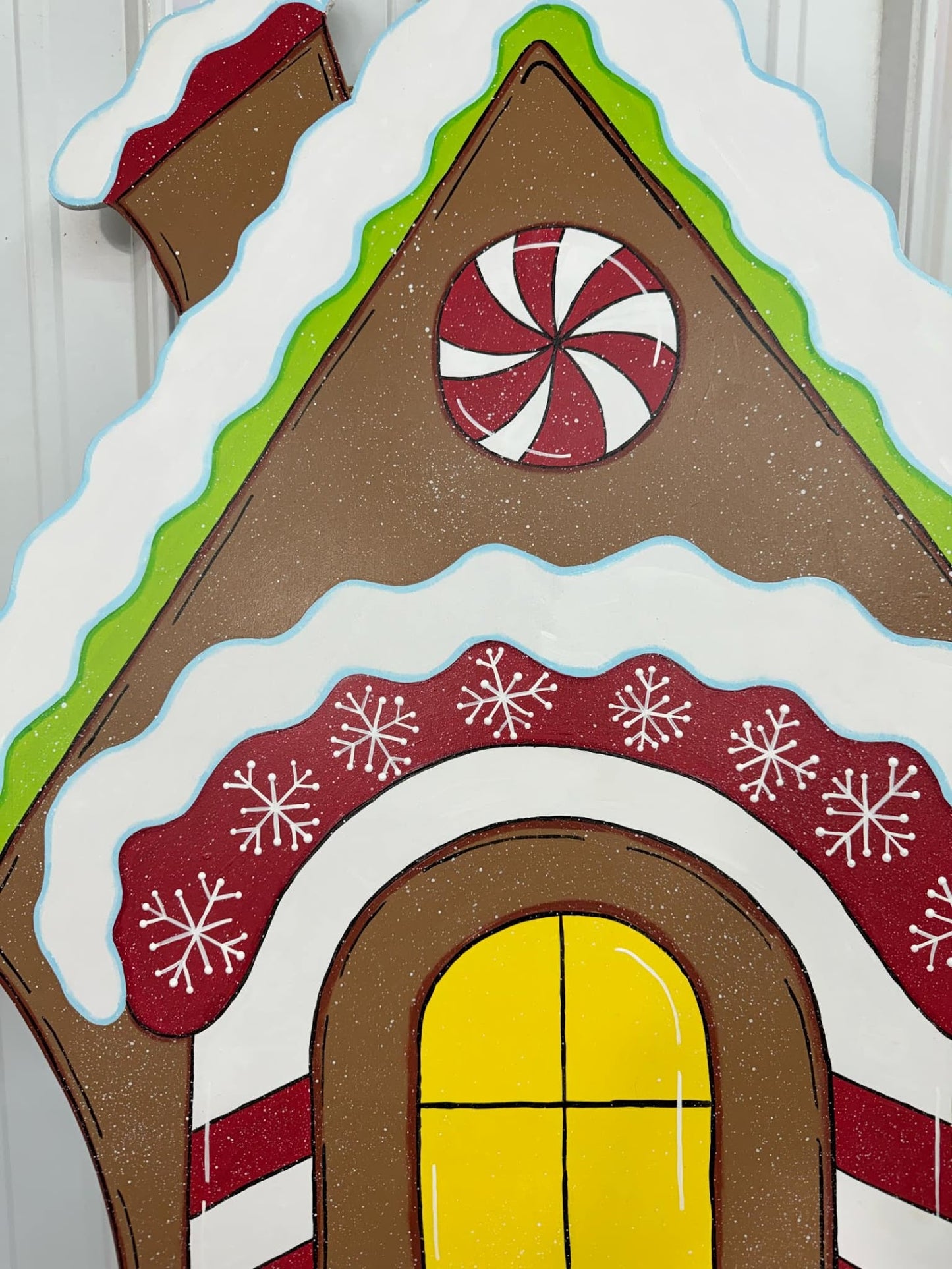 Hand Painted Wood Yard Art - Christmas Winter Gingerbread House- Lawn or Garden Decoration - Outdoor or Indoor