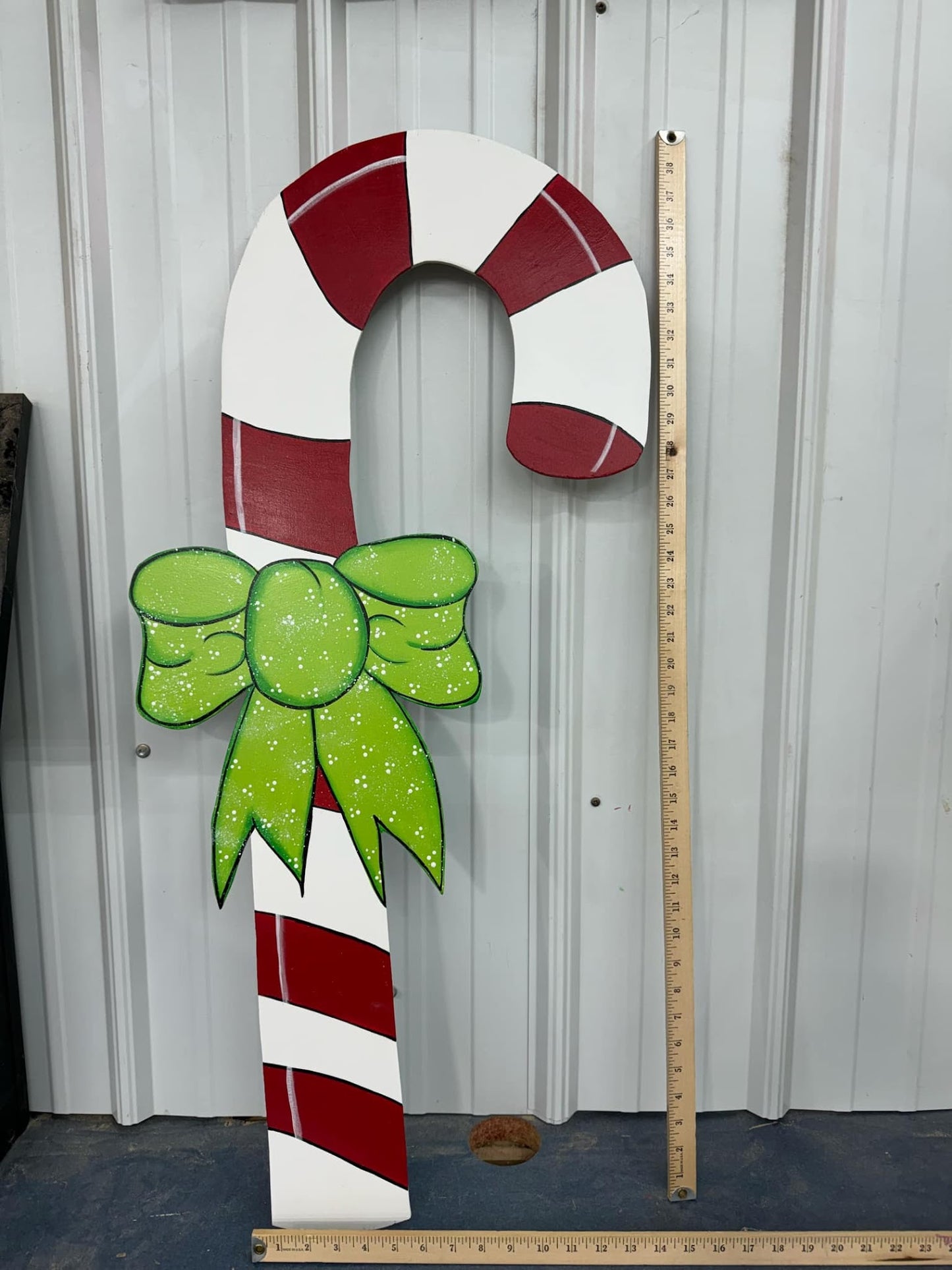 Hand Painted Wood Yard Art - Christmas Winter Big Candy Cane- Lawn or Garden Decoration - Outdoor or Indoor