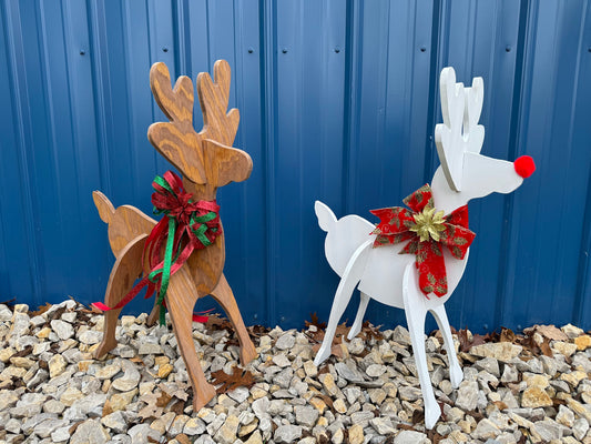 Hand Made Winter Christmas Yard Decor - White or Wood Reindeer - Indoor or Outdoor - Many colors and options