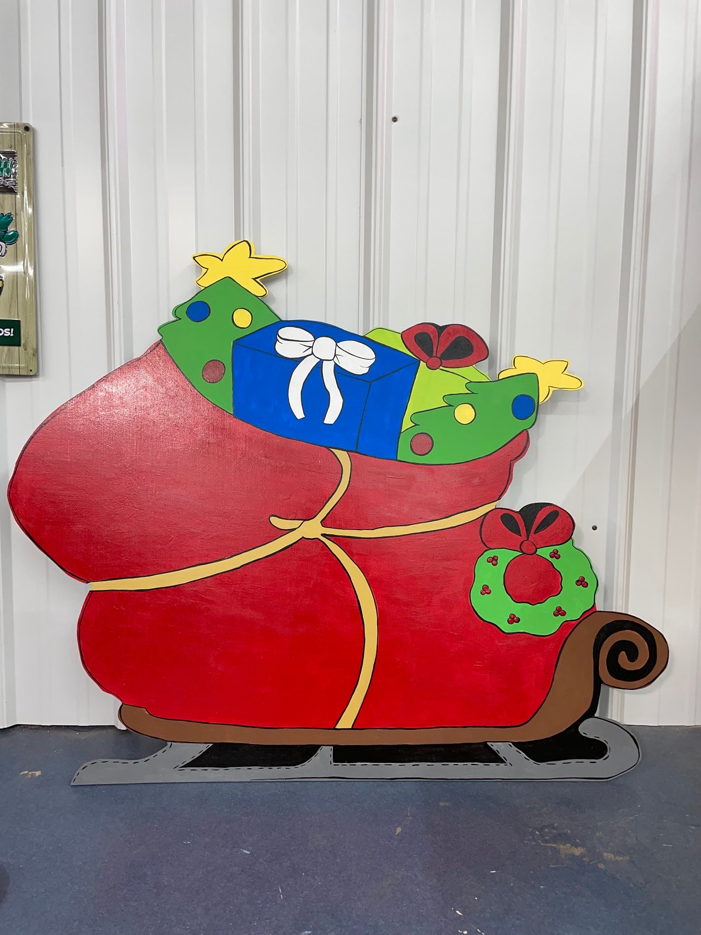 Hand Painted Wooden Yard Art - Grinch's Sleigh - Large! - Outdoor Ready