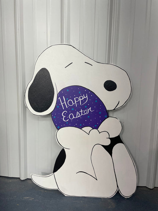 Hand Painted Wood Yard Art - Easter Snoopy with Easter Egg - Multiple Colors to Choose from -  Spring Lawn Decoration - Outdoor Ready