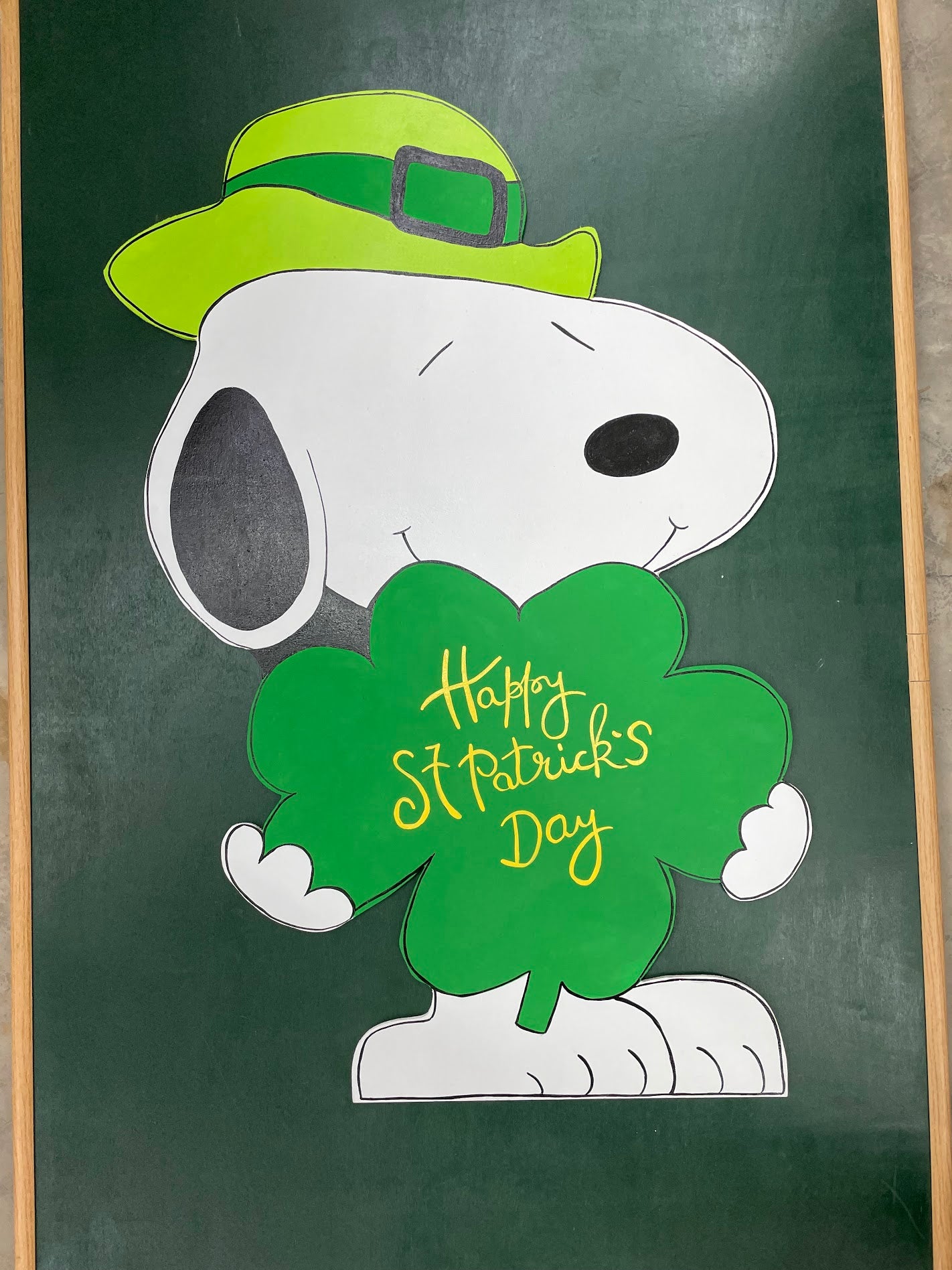 Hand Painted Wood Yard Art - St. Patrick's Day Leprechaun Snoopy - Outdoor Lawn Decoration