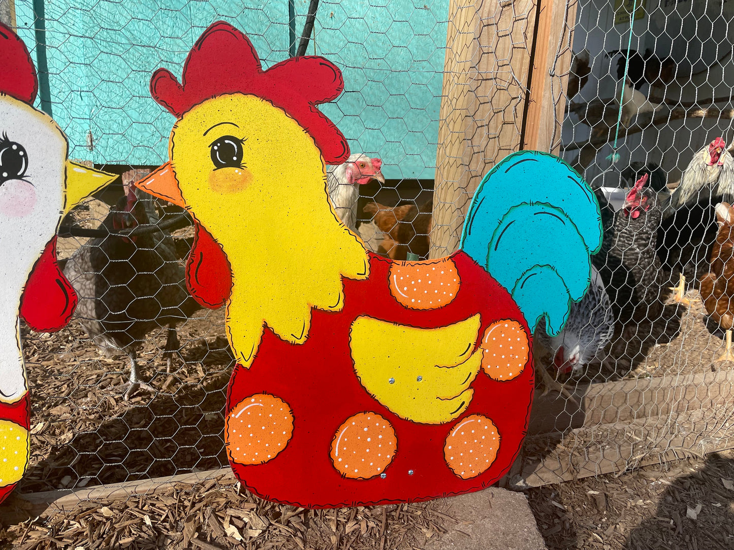 Hand Painted Wood Yard Art - Chickens Lawn and Garden Decoration - Hen Or Rooster