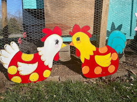 Hand Painted Wood Yard Art - Chickens Lawn and Garden Decoration - Hen Or Rooster