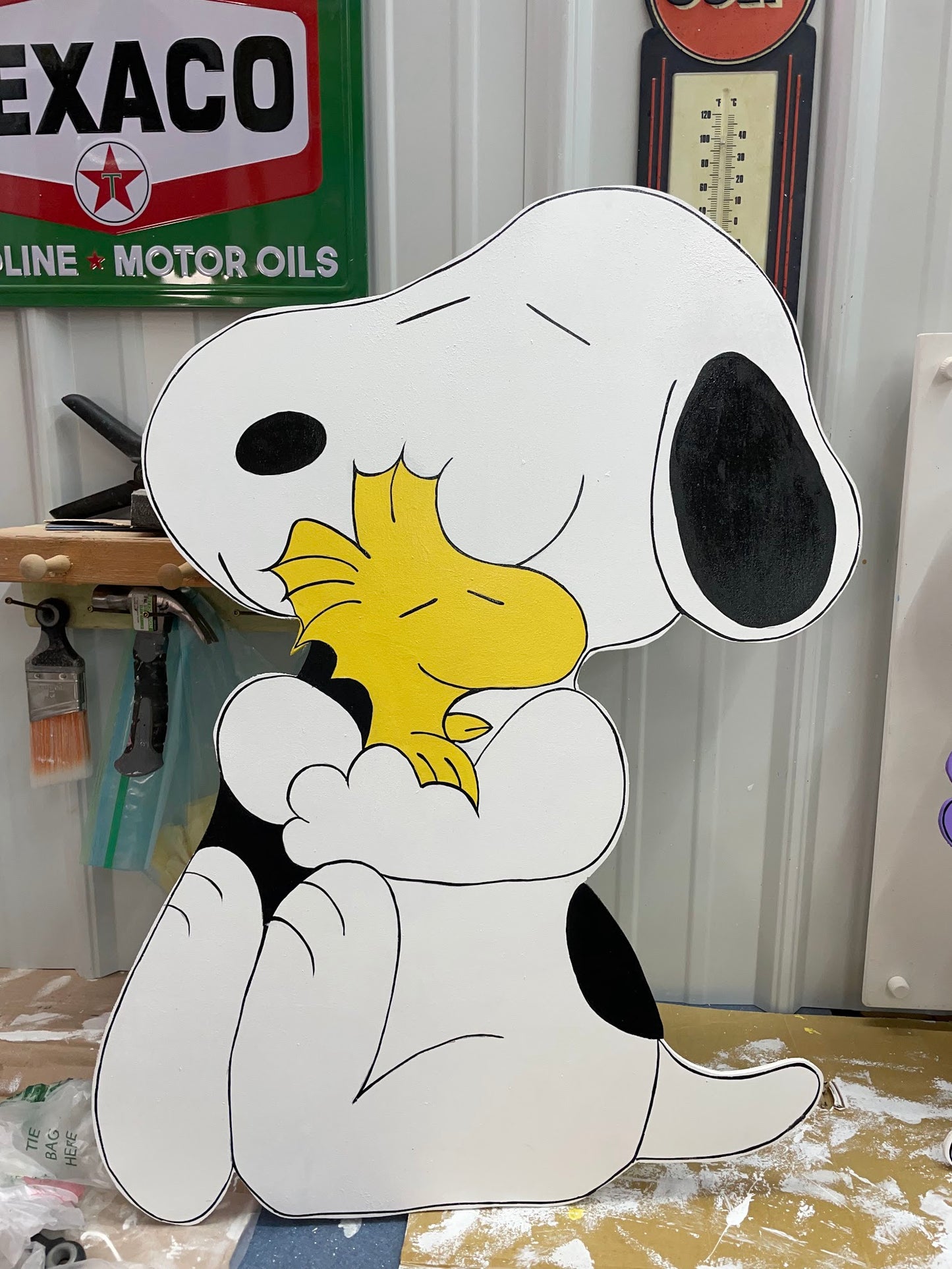 Hand Painted Wood Yard Art - Peanuts Snoopy Hugging Woodstock - Outdoor Lawn Decoration