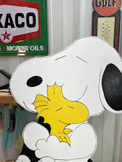 Hand Painted Wood Yard Art - Peanuts Snoopy Hugging Woodstock - Outdoor Lawn Decoration