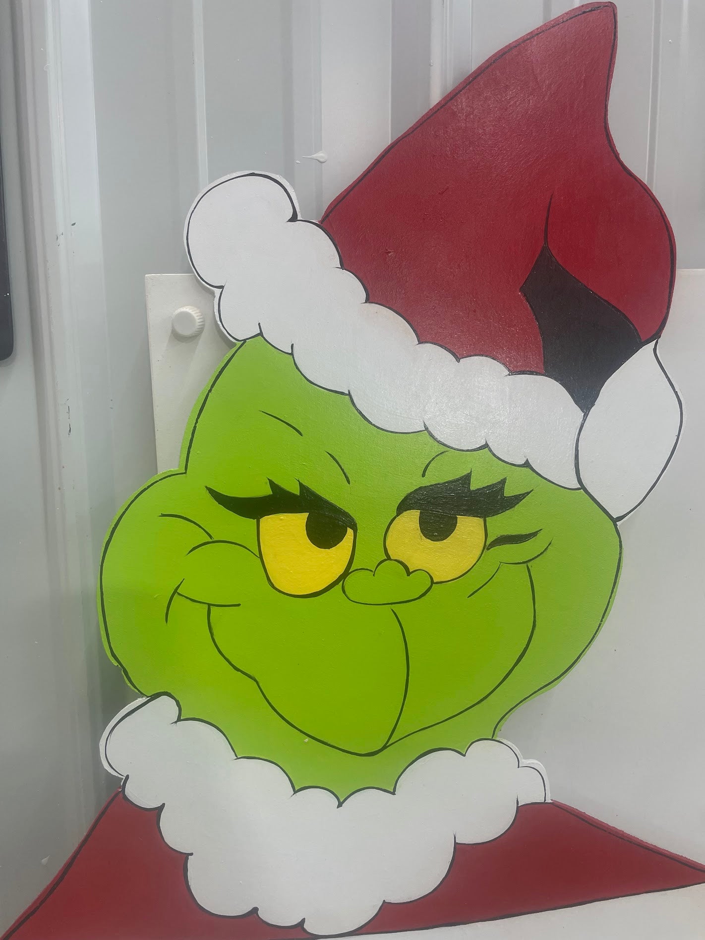 Hand Painted Wooden Yard Art - Grinch Sign - The Grinch Lives Here - Outdoor Ready