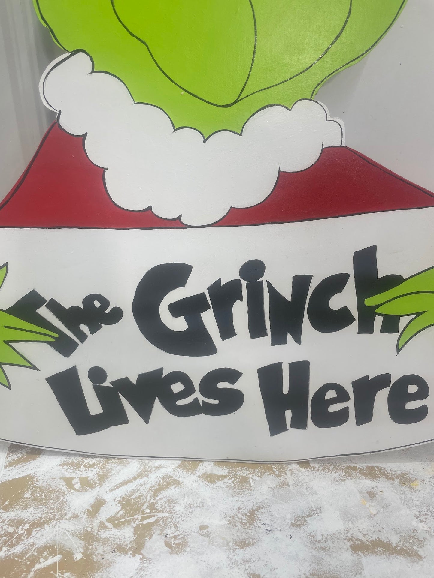 Hand Painted Wooden Yard Art - Grinch Sign - The Grinch Lives Here - Outdoor Ready