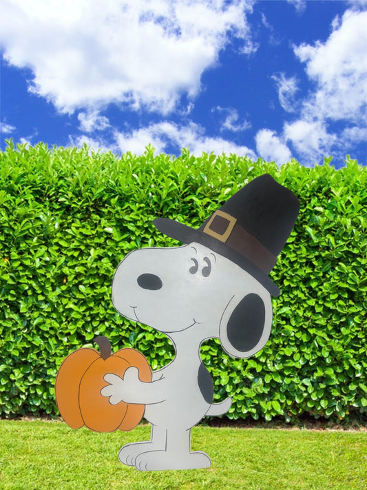 Hand Painted Wood Yard Art - Pilgrim Thanksgiving Snoopy - Fall - Outdoor Lawn Decoration