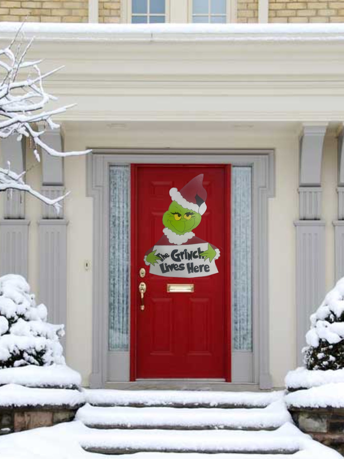 Hand Painted Wooden Yard Art - Grinch Sign - The Grinch Lives Here - Outdoor Ready